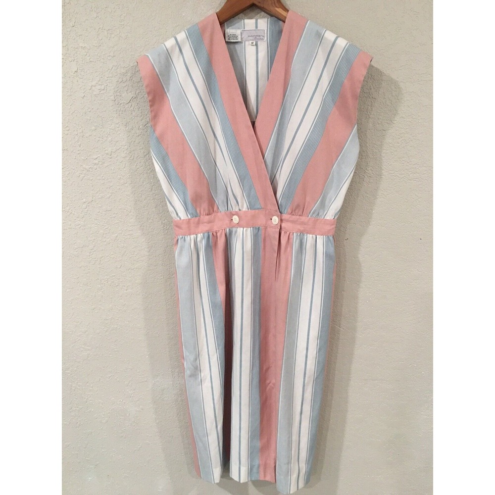 Striped Pink and Blue Sleeveless Midi Dress